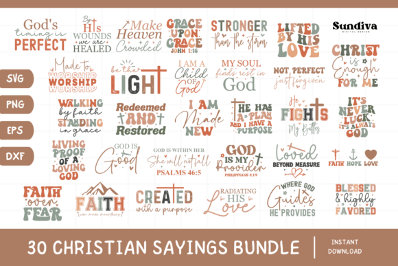 30 Christian Quotes SVG Faith Bundle Crafts