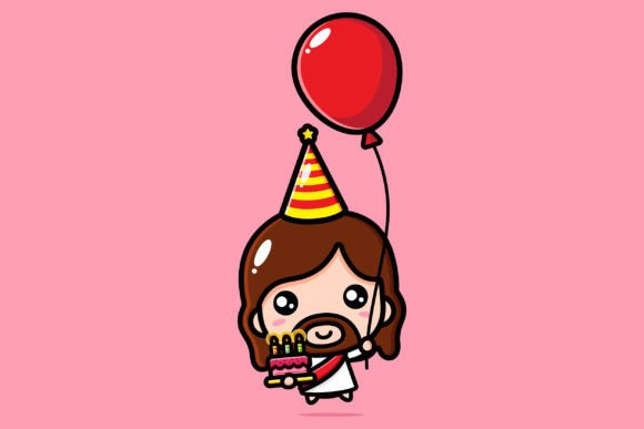 Cute Jesus Christ Celebrates Birthday Illustrations