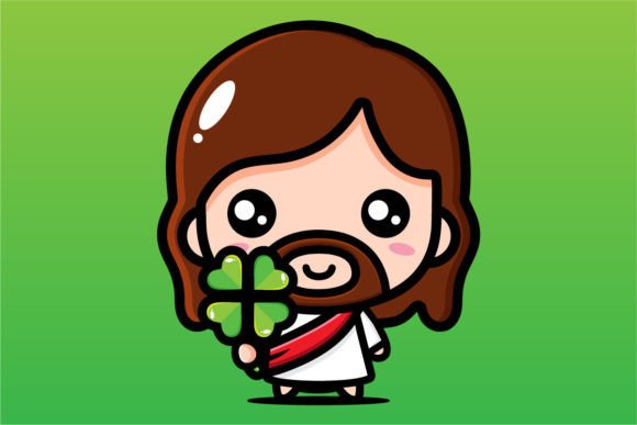 Cute Jesus Gave Lucky Clover to You Illustrations
