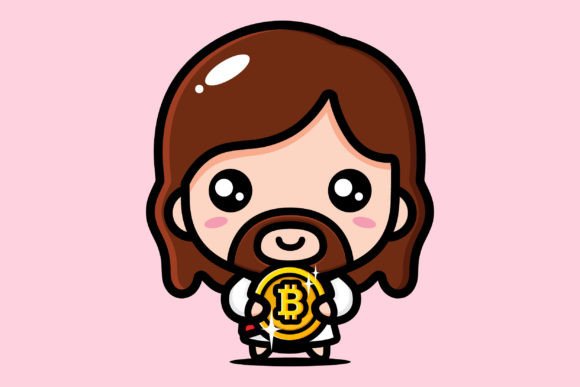 Cute Jesus Holding Shiny Bitcoin Illustrations