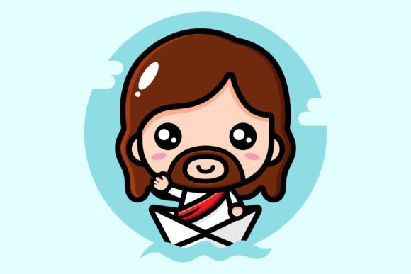 Cute Jesus Sails on a Paper Boat