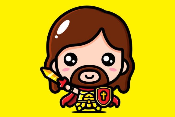 Cute Jesus Wearing Warrior Armor Illustrations