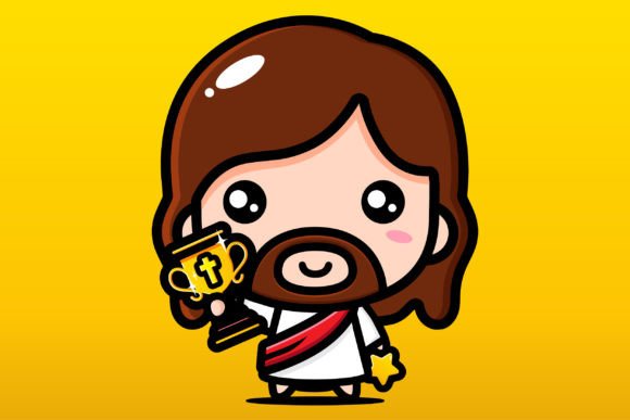 Cute Jesus with Championship Trophy Illustrations