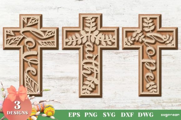 Floral Christian Crosses Laser Cut Crafts