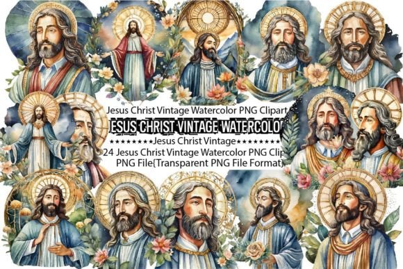 Jesus Christ Vintage Watercolor Bundle and Print Templates