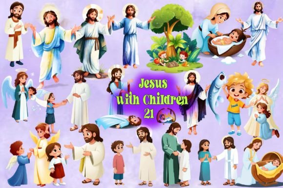 Jesus with Children Sublimation Bundle and Graphic Templates